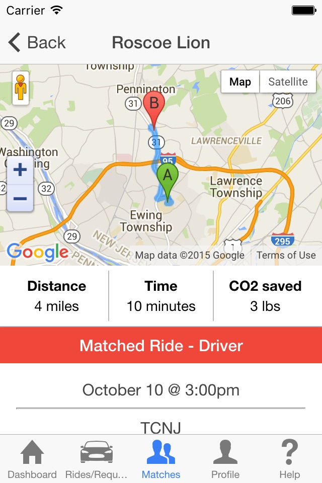 TCNJ Rideshare screenshot 2