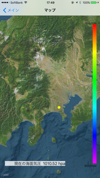 気圧計 - 現在気圧と海面気圧をグラフとマップで観察