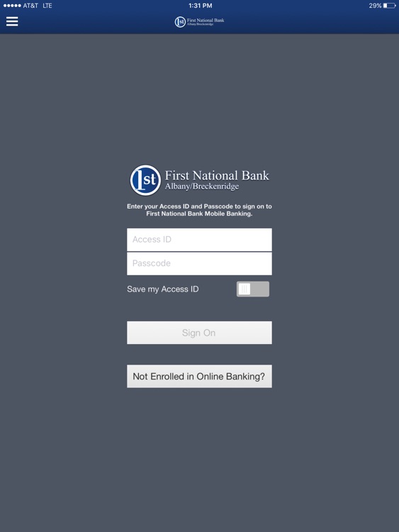 First National Bank – A/B iPad Version