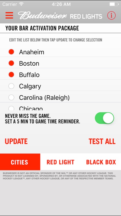 Budweiser Red Lights Bar Only