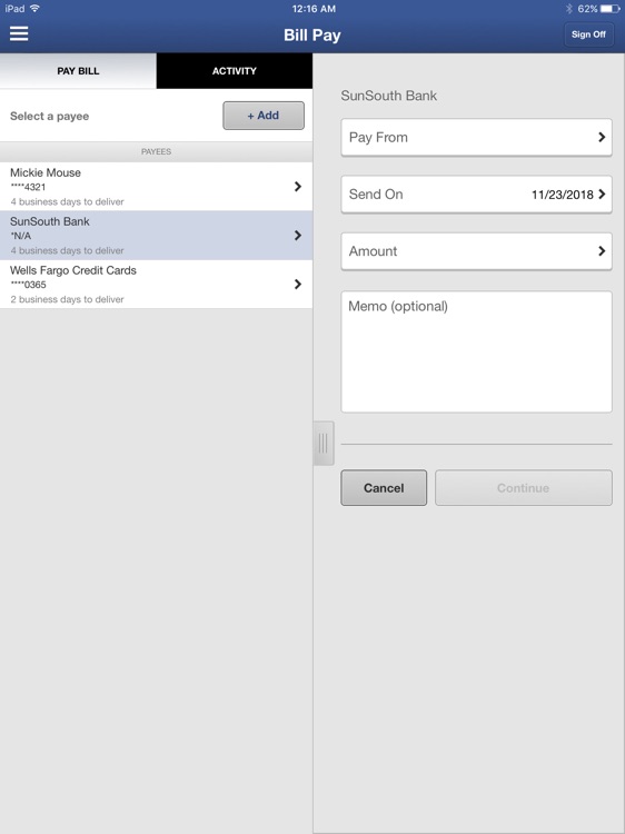SunSouth Bank Mobile for iPad