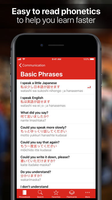 SpeakEasy Japanese ~ Offline Phrasebook and Flashcards with Native Speaker Voice and Phonetics Screenshot 2