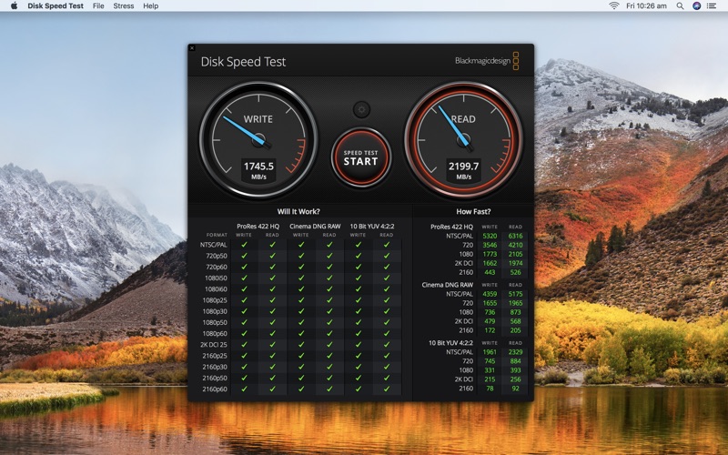 blackmagic disk speed test fusion drive imac