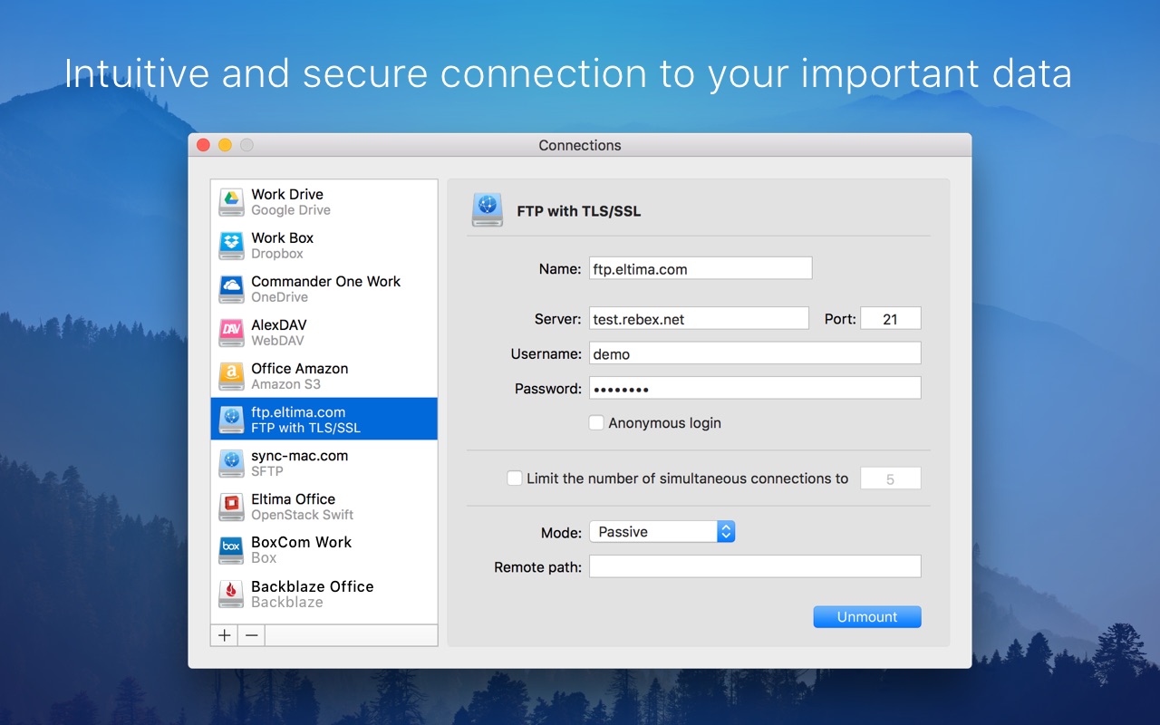Screenshot do app CloudMounter: cloud encryption