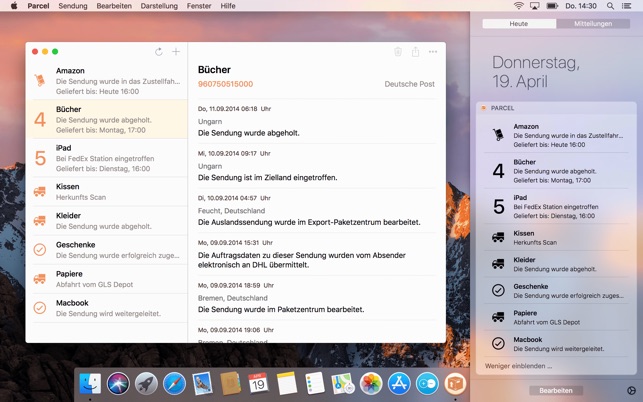 Parcel Sendungsverfolgung im Mac App Store