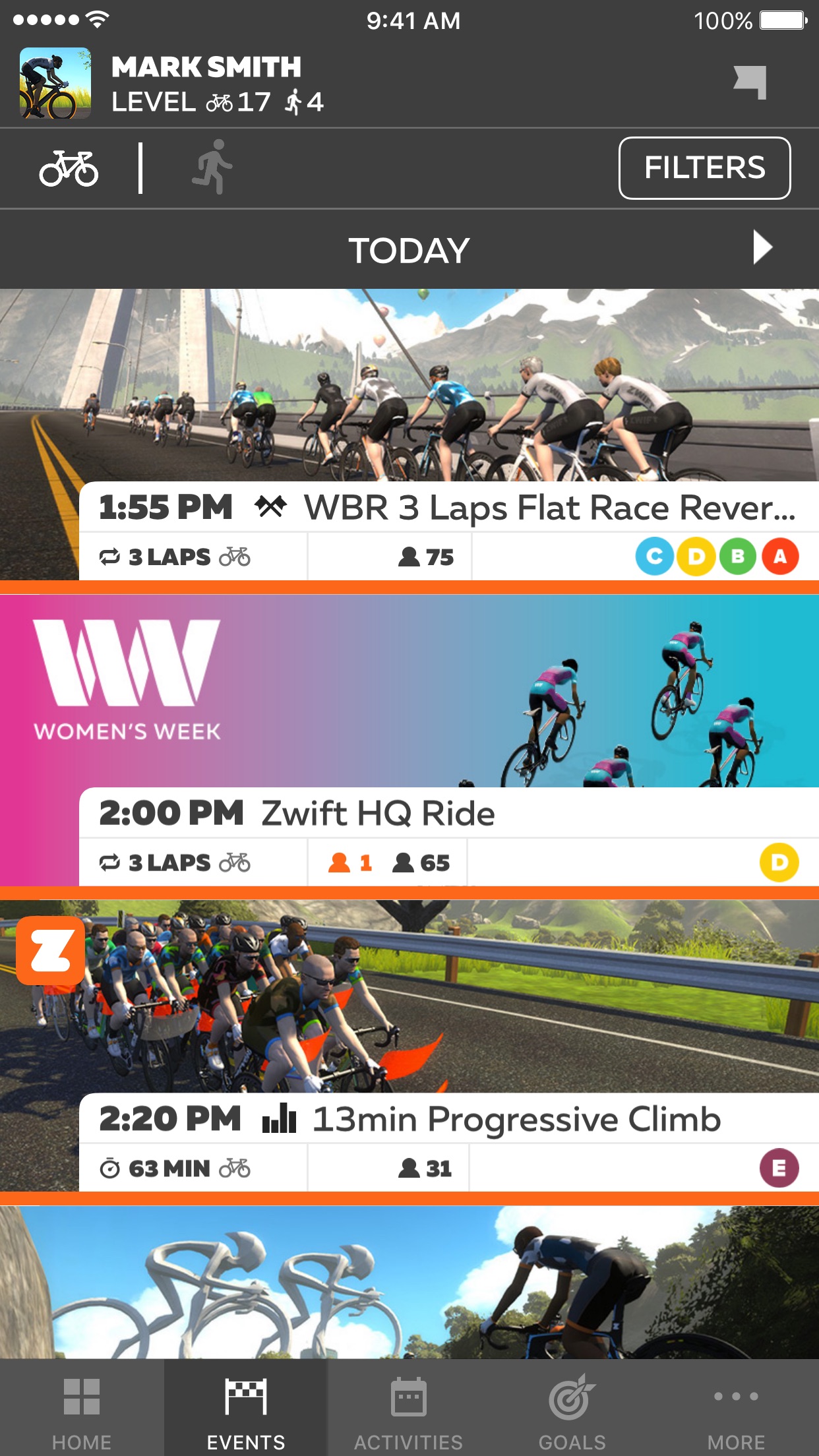 Screenshot do app Zwift Companion