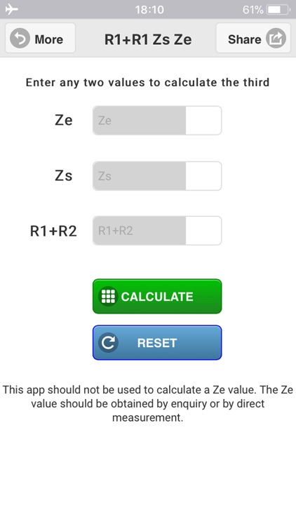 R1+R2 Zs Ze Calculator
