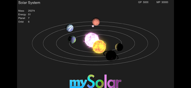 Snímek obrazovky MySolar – Sestavte si své planety