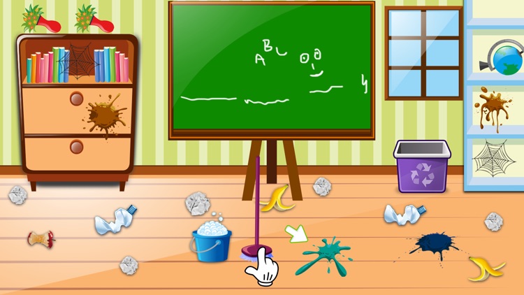 students cleaning classroom cartoon