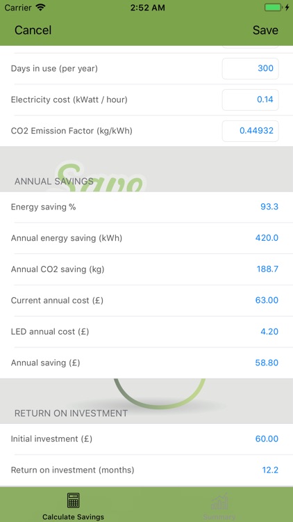 Led Energy Savings Calc. Pro screenshot-3