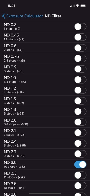 10 Stop Nd Filter Exposure Chart