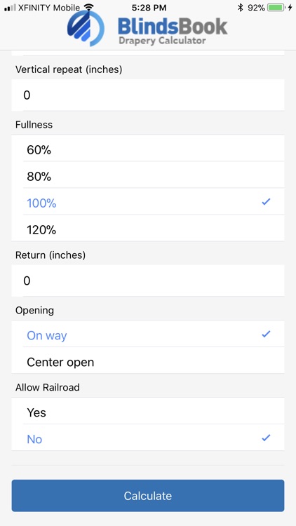 BlindsBook Drapery Calculator