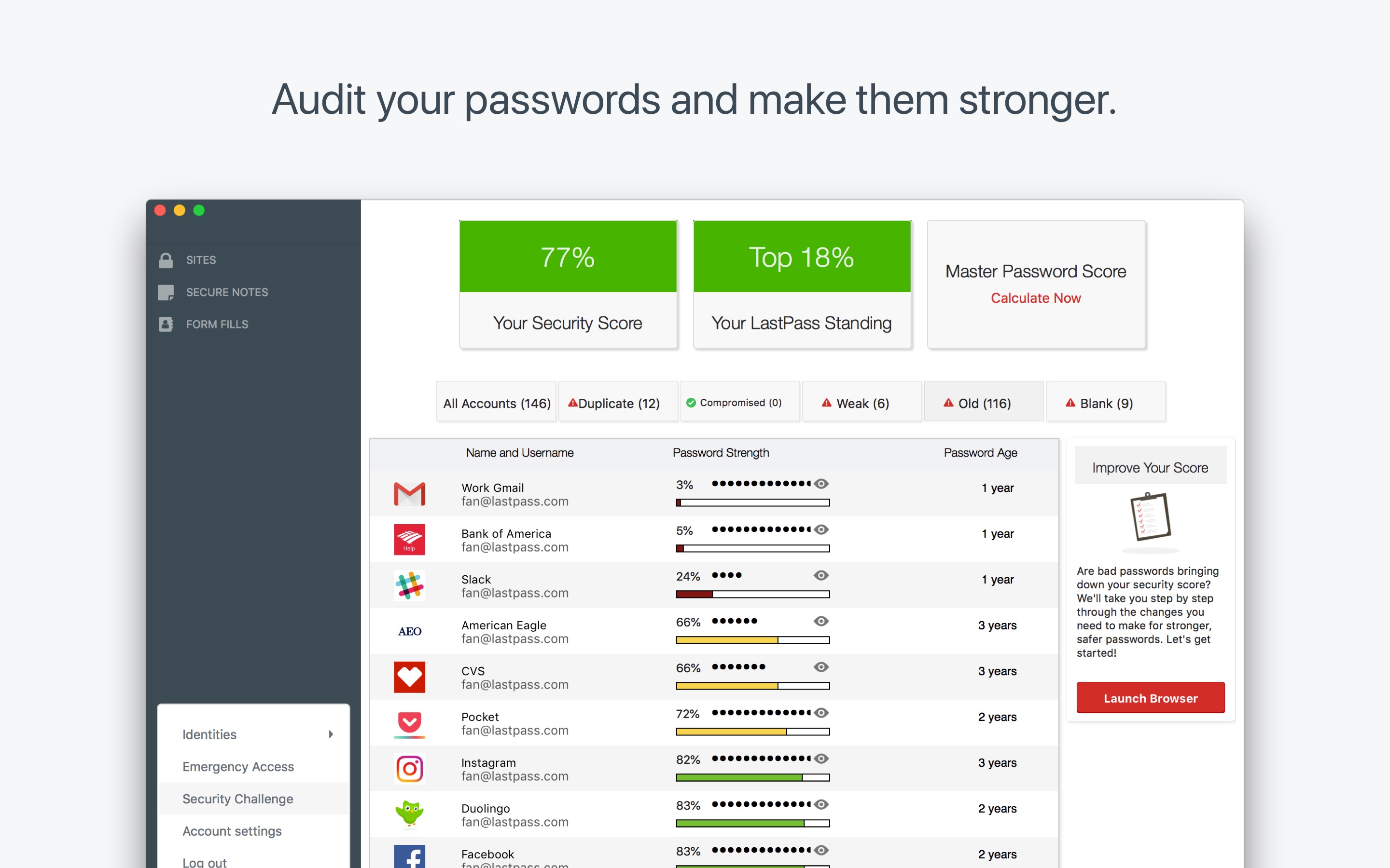 Screenshot do app LastPass Password Manager