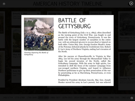 American History Interactive Timeline screenshot