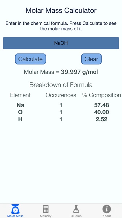 Molar Mass Molarity Calc