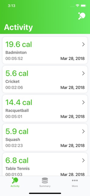 Racquet Sports: Track Calories