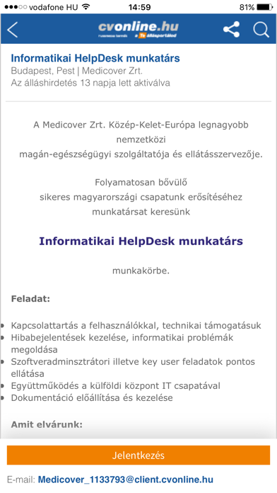 Cvonline.hu állások screenshot 3