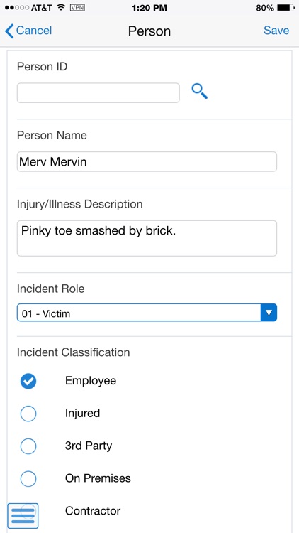 Report an Incident Smartphone for JDE E1