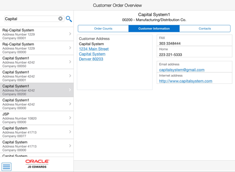 Customer Order Overview Tablet - JDE E1 screenshot 2