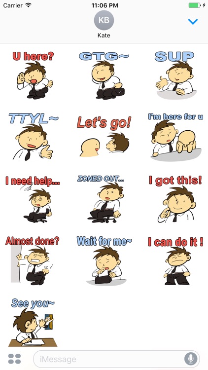 Office Boy Daily Life English Sticker