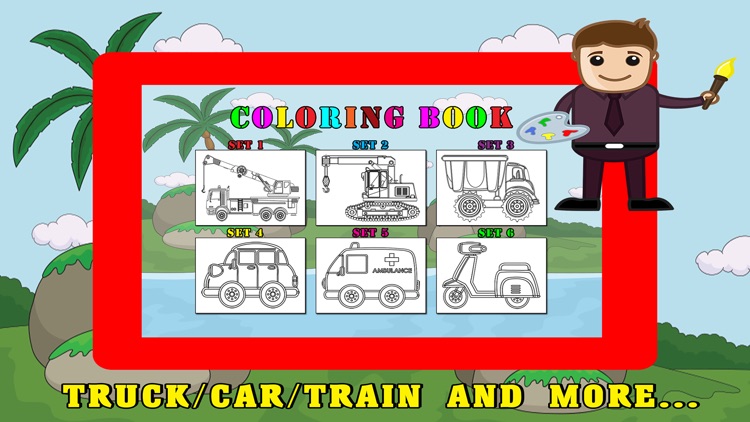 Vehicle Kids Coloring Book - Truck Car Train Pages