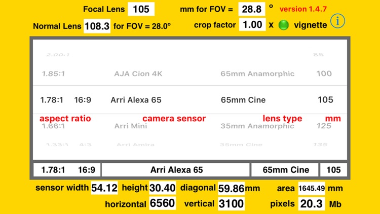 Camera Sensor/Lens Calculator