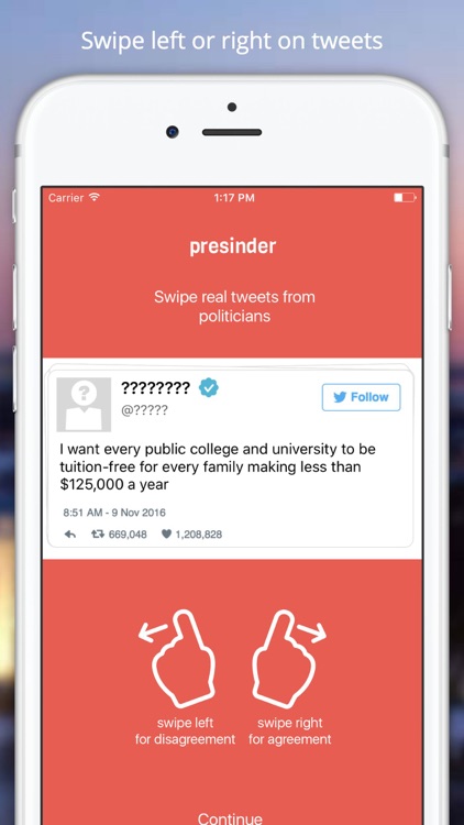 Presinder - Swipe on Politician Tweets