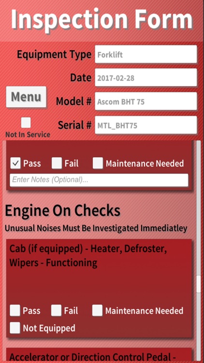 Heavy Equipment Checklist