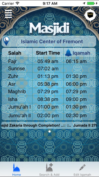 Masjidi (Prayer-Iqamah times)