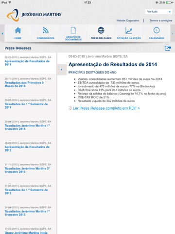 Jerónimo Martins IR for iPad screenshot 3