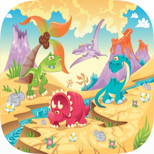 Cute Dinosaurs Cartoon Jigsaw Puzzles Kids Games Icon