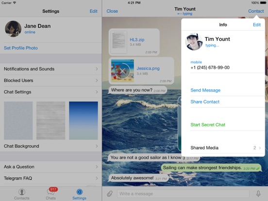 Telegram Messenger iPad Capturas de pantalla
