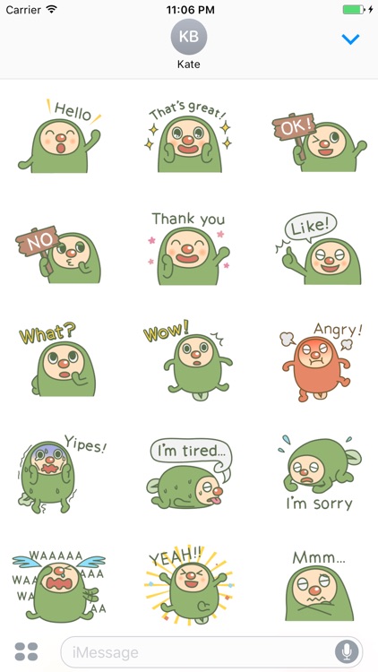 Cyril The Cute Green Monster English Stickers