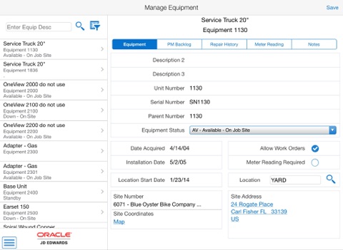 Скриншот из Manage Equipment Tablet for JDE E1