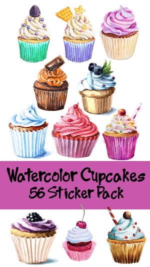 Watercolor Cupcakes Sticker Pack(圖1)-速報App