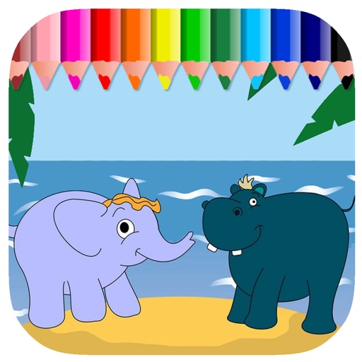 Elephant And Hippo Coloring Page Games Free Icon