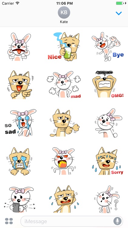 Couple Cat And Rabbit Funny English Sticker