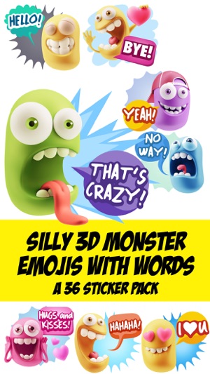 Silly 3D Monster Emojis With Words Sticker Pack(圖1)-速報App