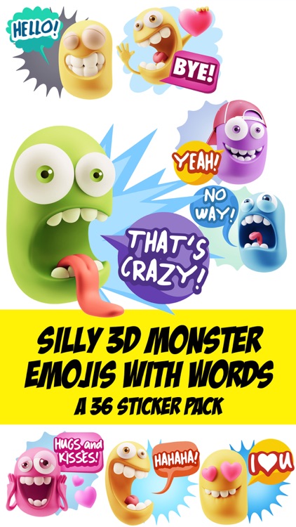 Silly 3D Monster Emojis With Words Sticker Pack