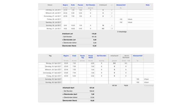 Zeiterfassung 2017 für Numbers(圖3)-速報App