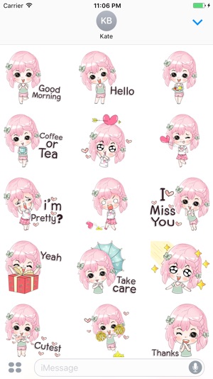 Pearl Pink Hair Girl English Stickers(圖1)-速報App