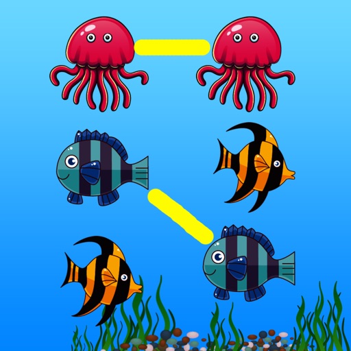Draw line to twinned marine animals cartoon icon