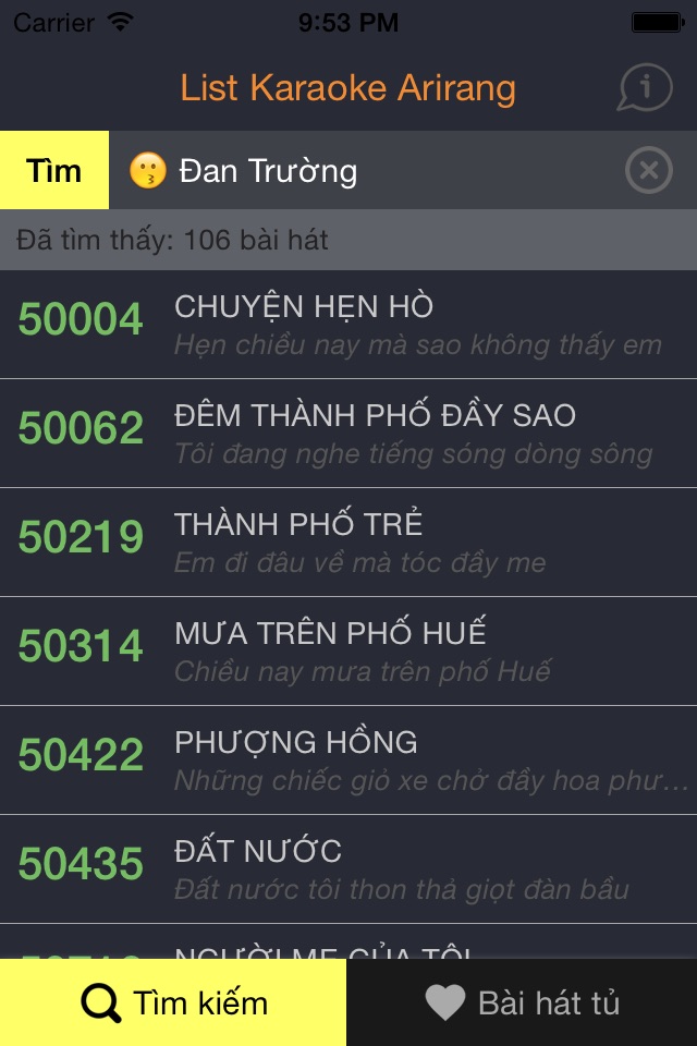 List Karaoke Arirang - Tra mã số bài hát karaoke screenshot 2