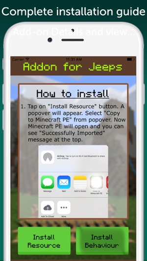 AddOn for Jeeps for Minecraft PE