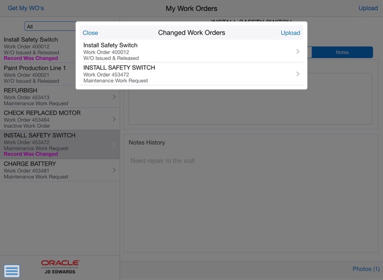 Manage My Work Orders Disconnected Tablet for JDE