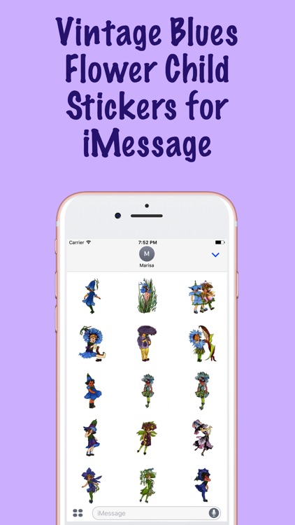 Vintage Blues Flower Child Stickers for iMessage