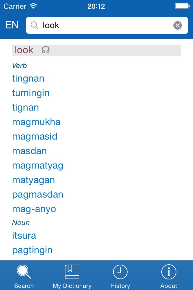 Filipino−English dictionary screenshot 2