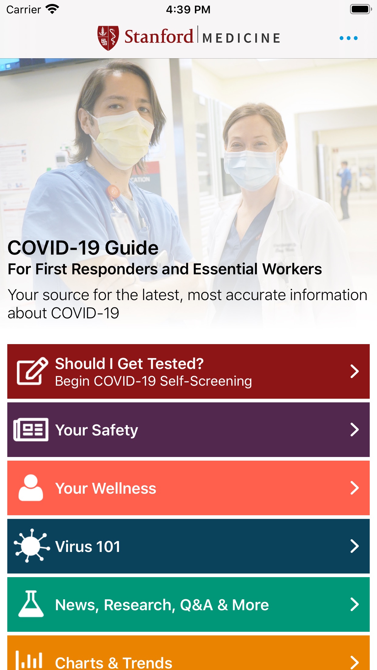 Screenshot do app First Responder COVID-19 Guide