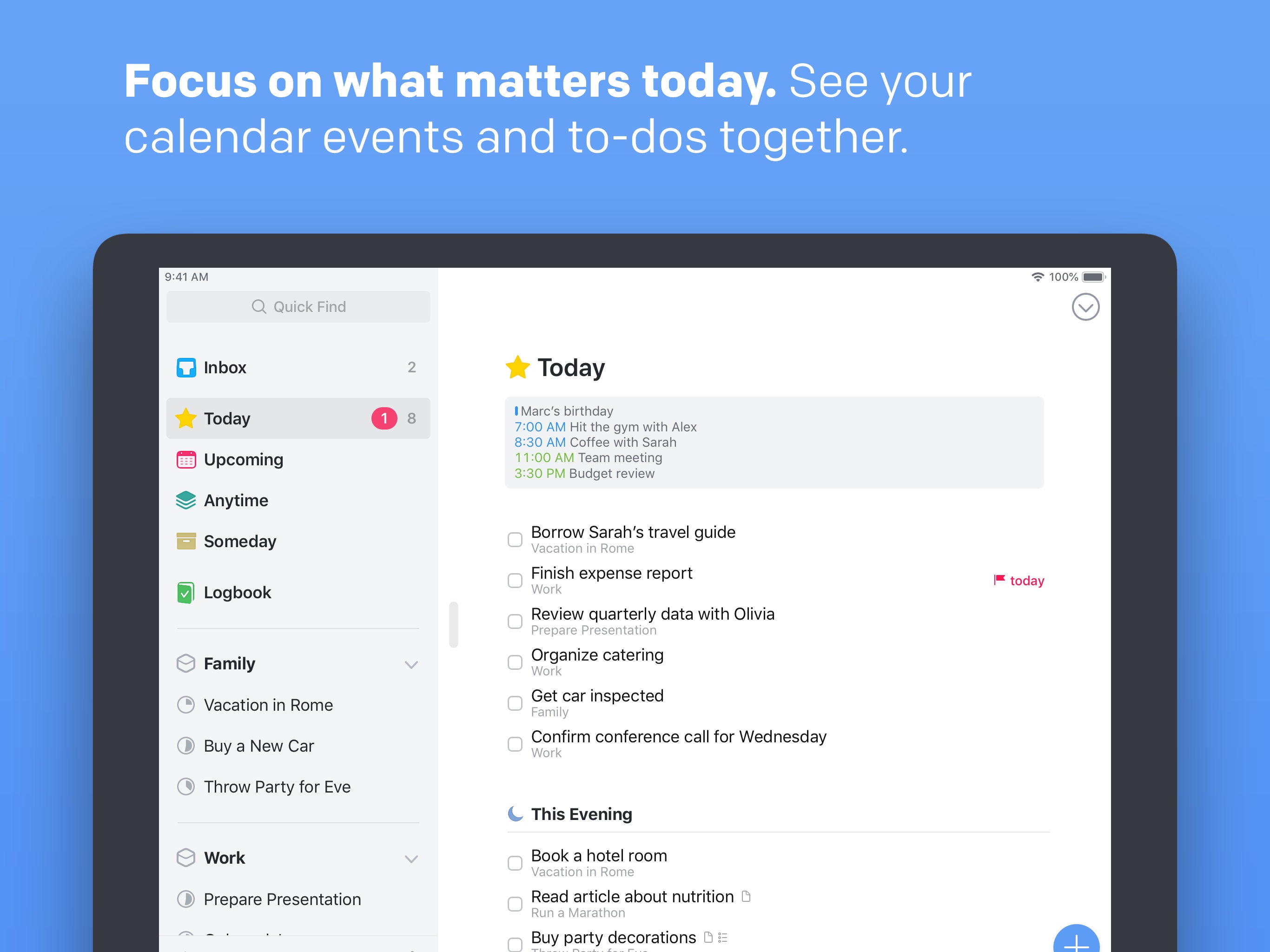 Screenshot do app Things 3 for iPad