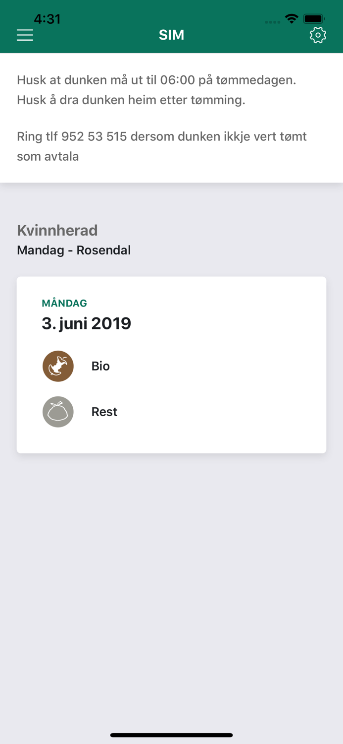 SIM - Tømmekalender